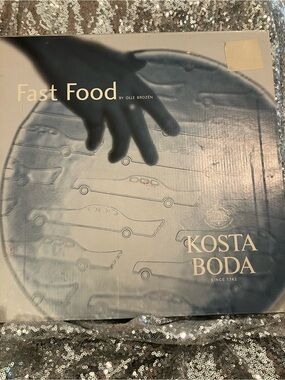 NIB Kosta Boda Glass Platter with Embossed Car Motif